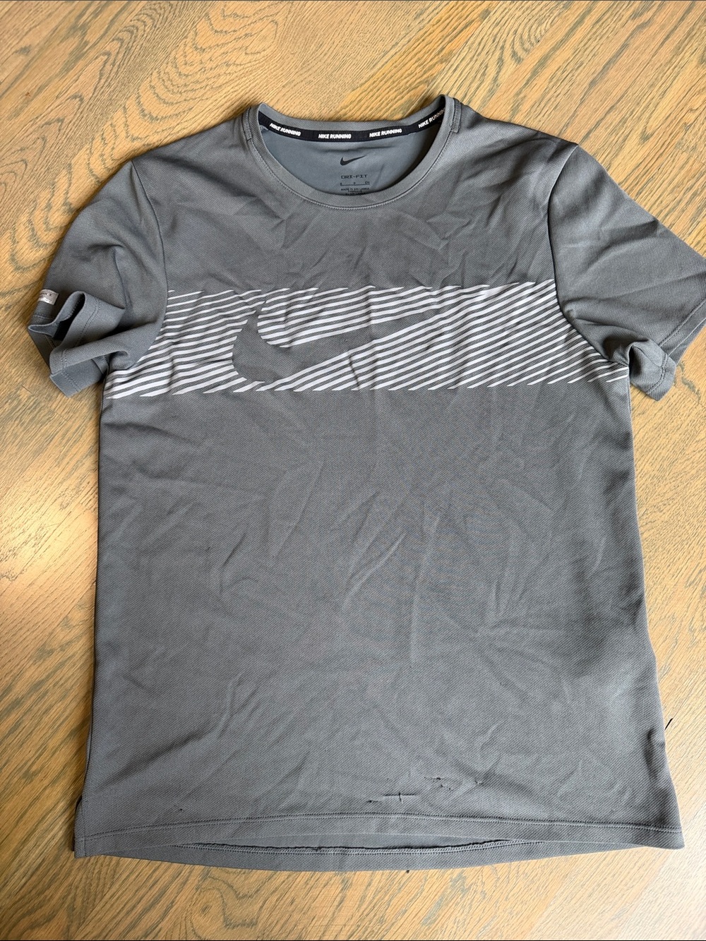 Nike Gray Short Sleeve Dri-FIT Tee with Swoosh Stripe